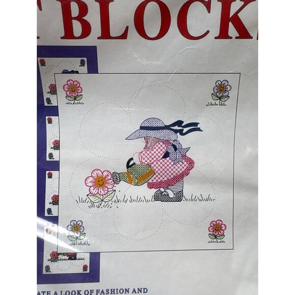 Jack Dempsey Needle Art White Quilt Blocks Garden Girl Embroidery 18" x 18" Cott - Picture 2 of 4